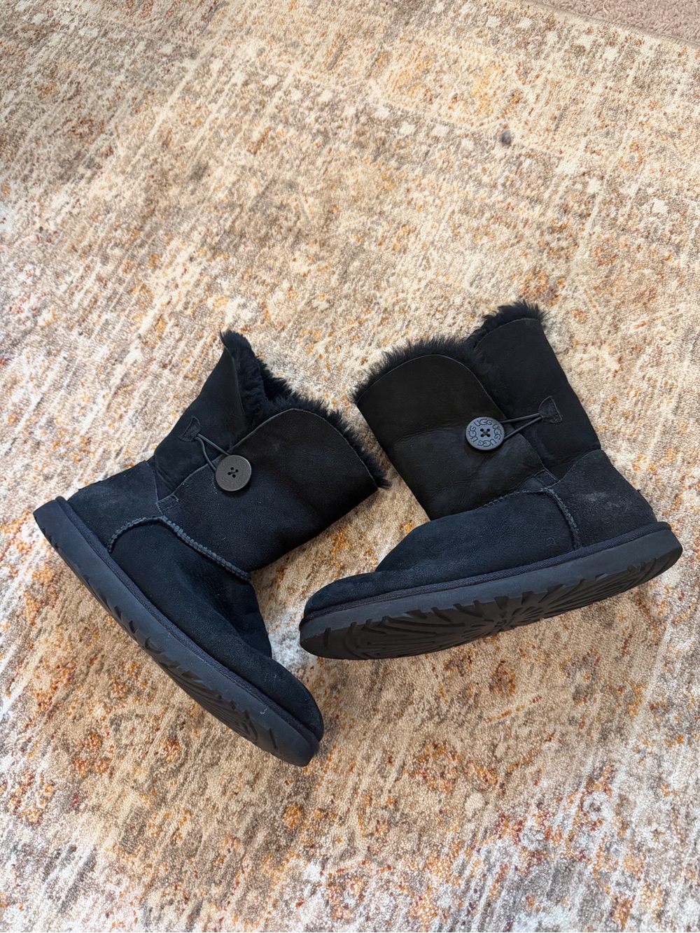 UGG Black Short Button Shearling Boots